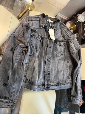 Distressed Washed Gray Denim Jacket